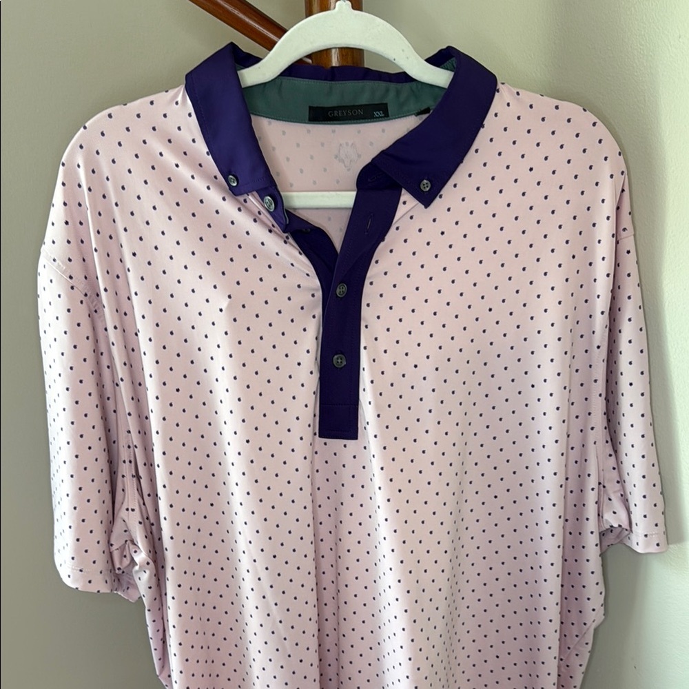 Greyson Purple and White Polka Dot Polo